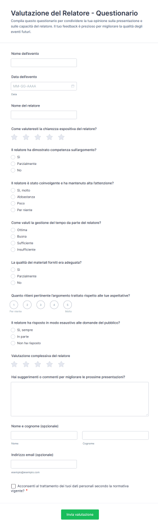 Questionario Di Valutazione Del Relatore