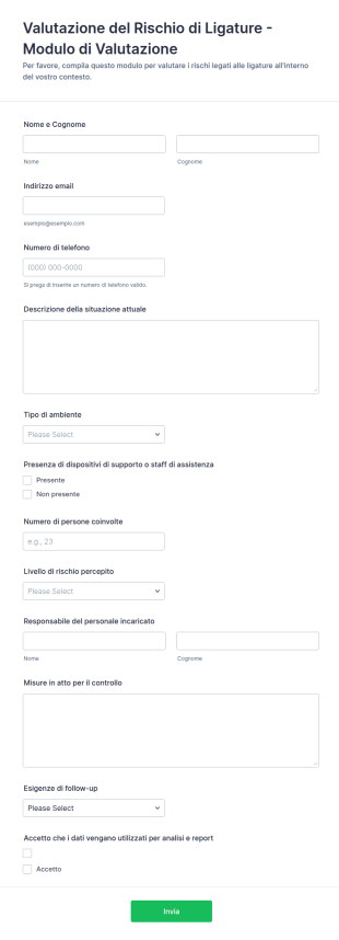 Valutazione Del Rischio Di Ligature Modulo Di Valutazione