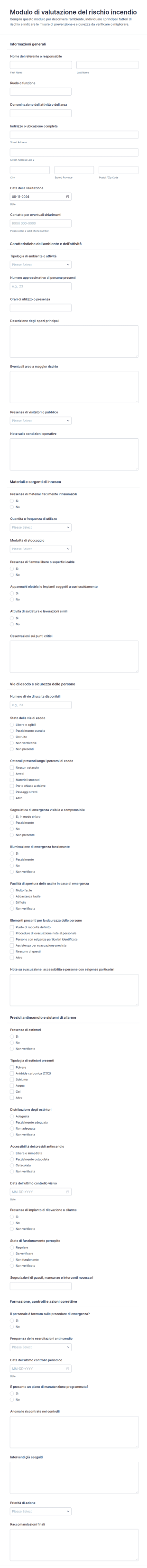 Valutazione Del Rischio Incendio Form