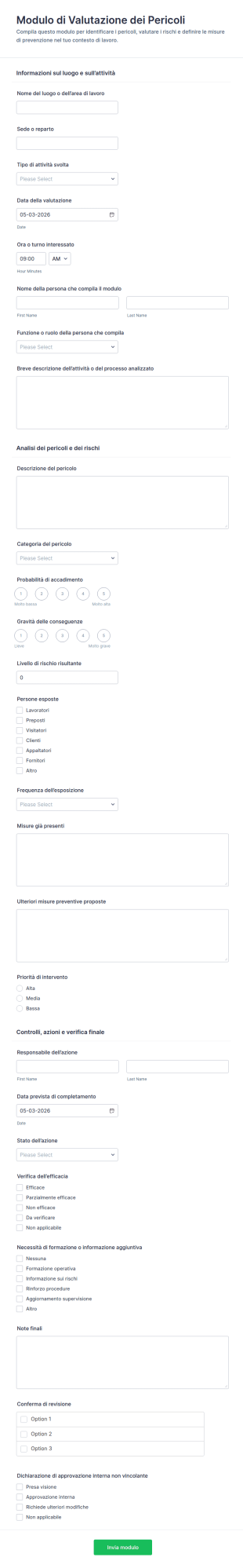 Valutazione Del Rischio Sicurezza Form
