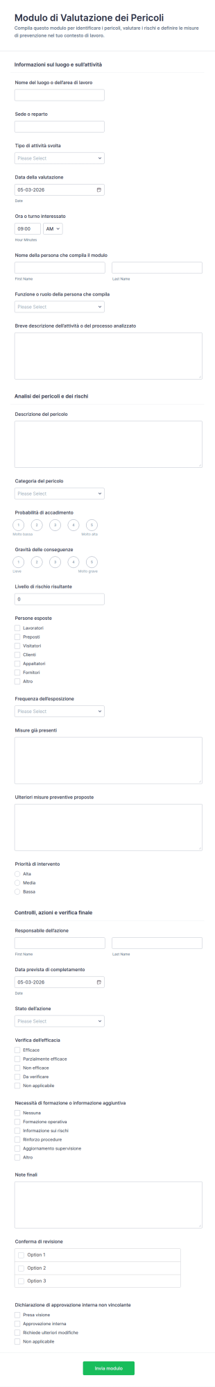 Valutazione Del Rischio Sicurezza Form