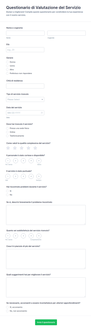 Valutazione Del Servizio Survey