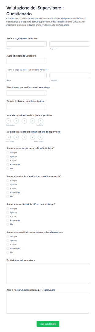 Valutazione Del Supervisore Questionario