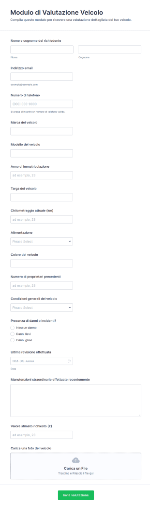 Valutazione Del Veicolo Form 🚗
