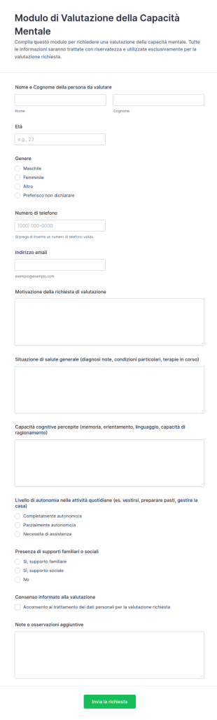 Valutazione Della Capacità Mentale Questionario
