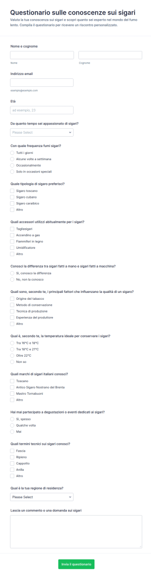 Valutazione Della Conoscenza Del Sigaro Quiz