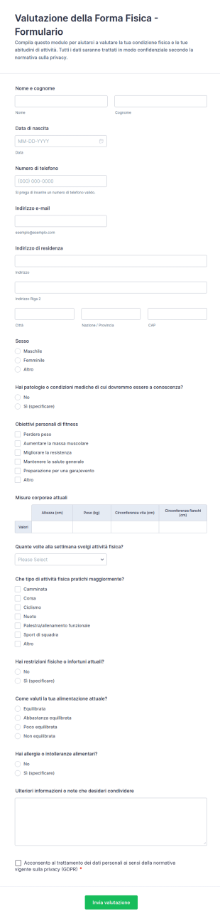 Questionario Di Valutazione Della Forma Fisica