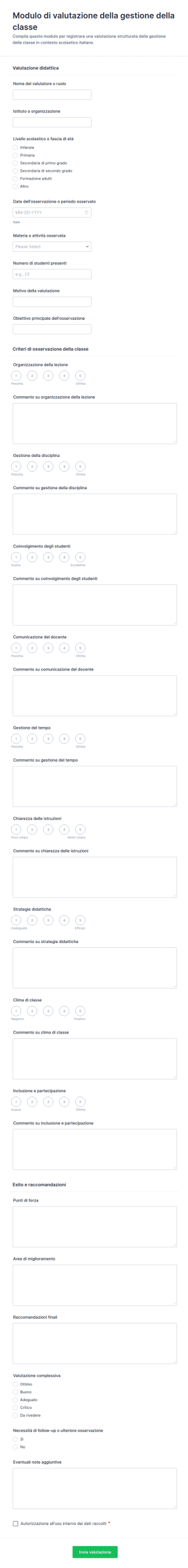 Valutazione Della Gestione Della Classe