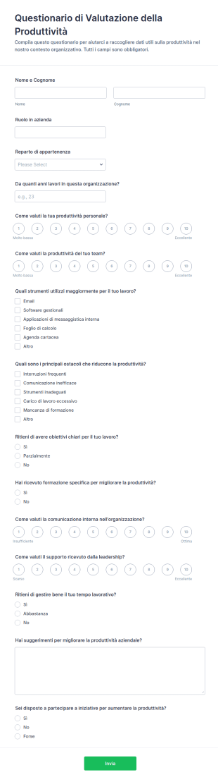 Valutazione Della Produttività Survey