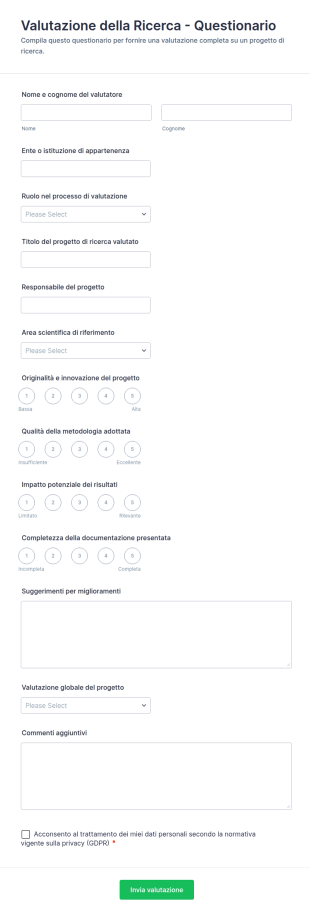 Valutazione Della Ricerca Questionario