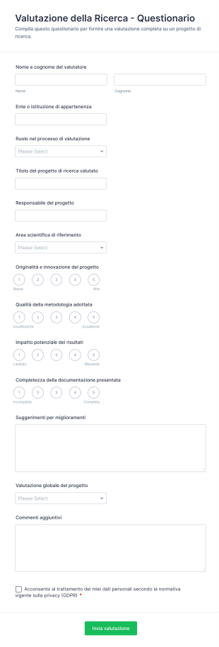 Valutazione Della Ricerca Questionario