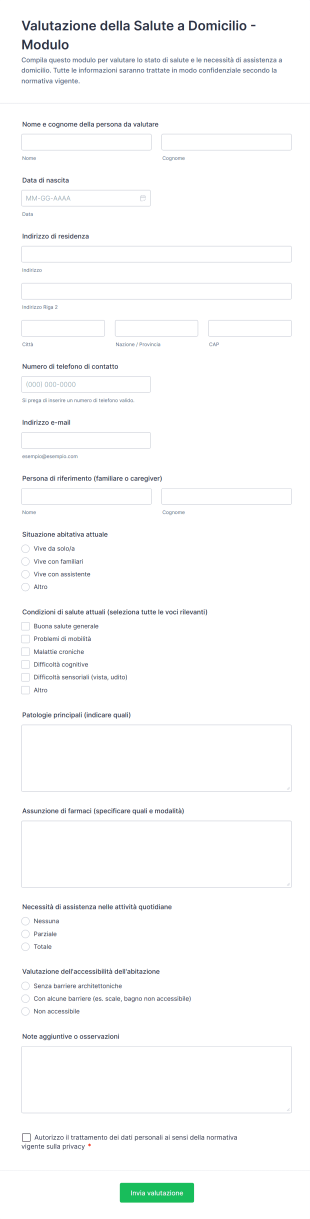 Valutazione Della Salute A Domicilio Modulo