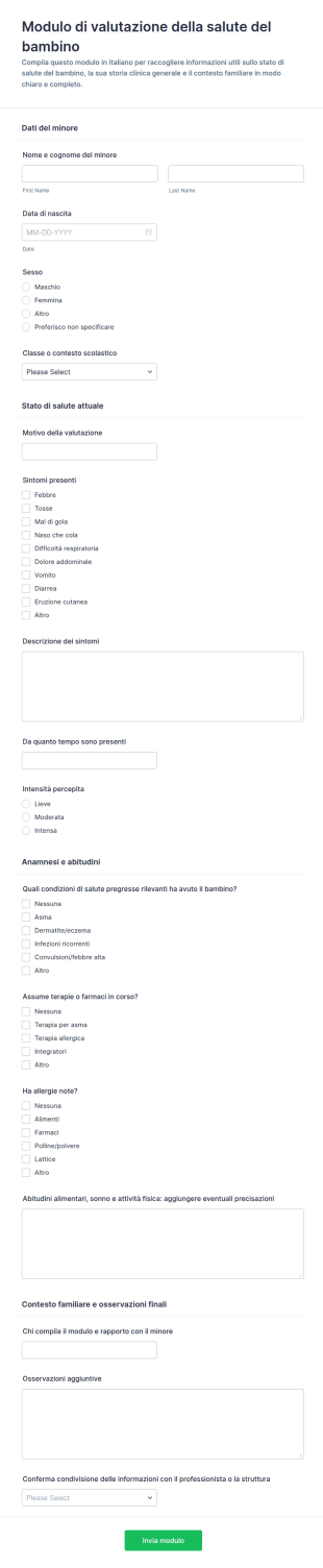 Valutazione Della Salute Del Bambino Form