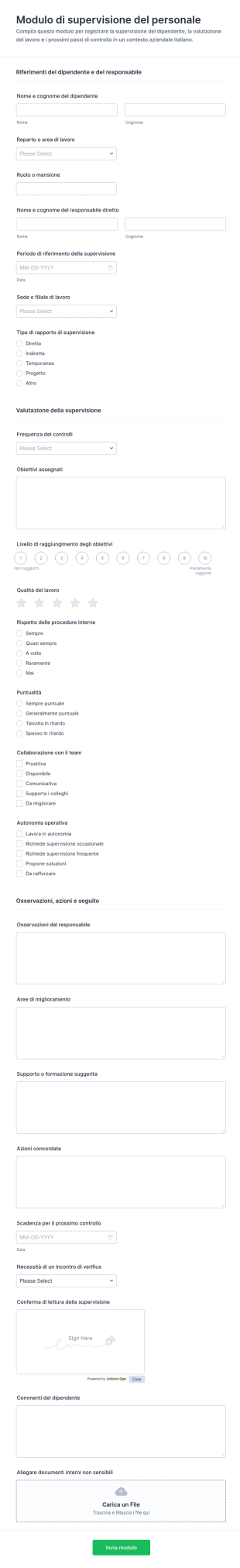Valutazione Della Supervisione Dei Dipendenti Form
