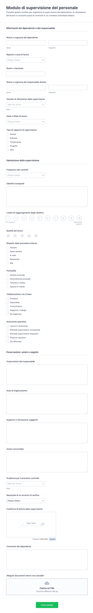 Valutazione Della Supervisione Dei Dipendenti Form