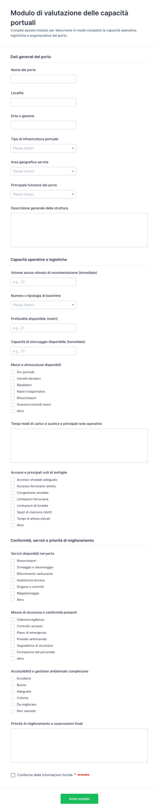 Valutazione Delle Capacità Del Porto Form