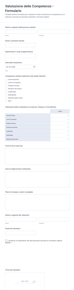 Valutazione Delle Competenze Formulario