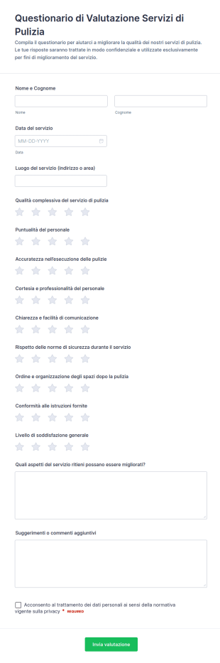 Valutazione Delle Prestazioni Dei Servizi Di Pulizia