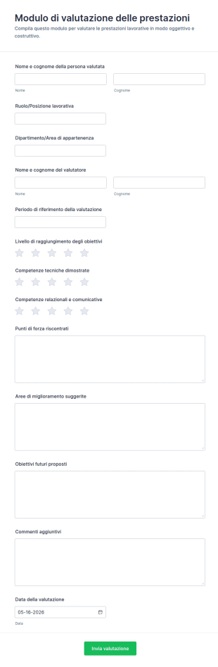 Valutazione Delle Prestazioni Form