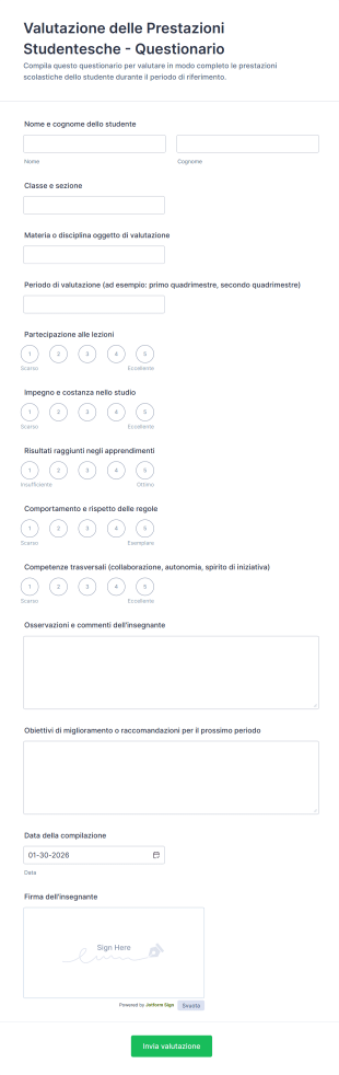 Valutazione Delle Prestazioni Studentesche Questionario