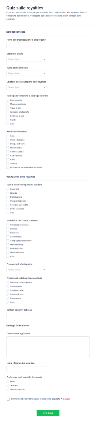 Valutazione Delle Royalties Quiz