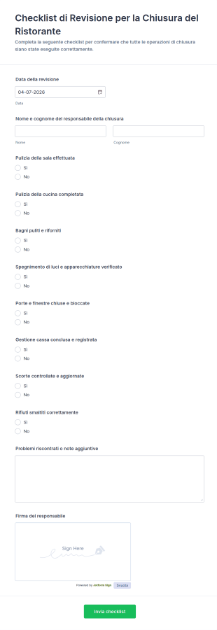 Valutazione Di Chiusura Ristorante Form 🍽️