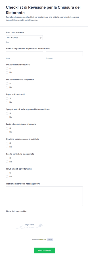 Valutazione Di Chiusura Ristorante Form 🍽️