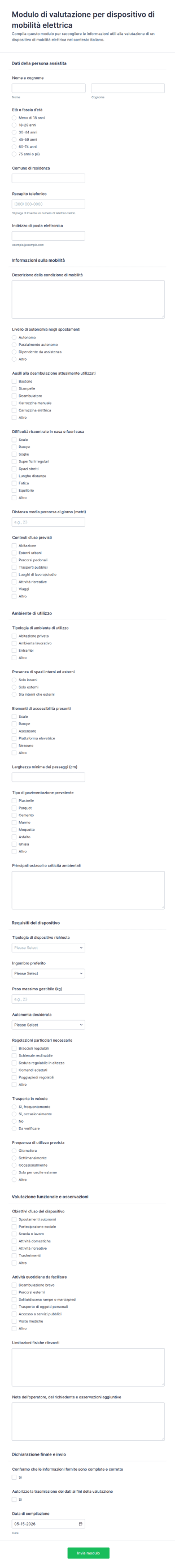 Valutazione Dispositivo Di Mobilità Elettrica Form