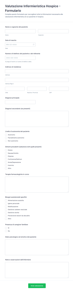 Valutazione Infermieristica Hospice Formulario