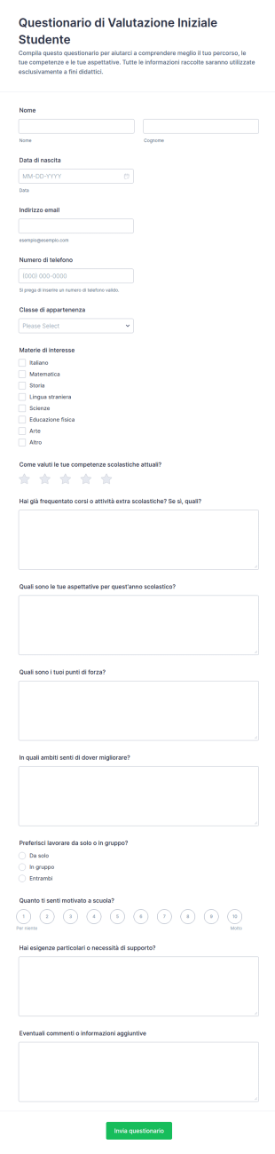 Valutazione Iniziale Studente Questionario