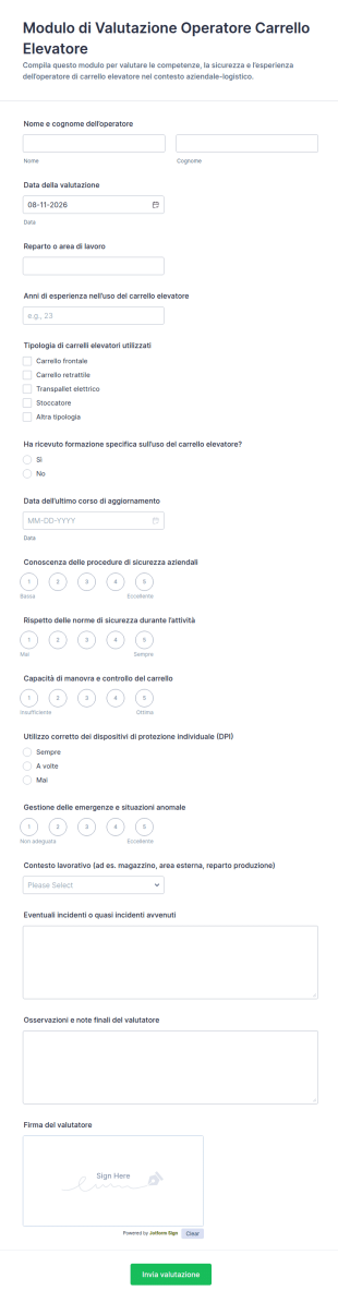 Valutazione Operatore Carrelli Elevatori