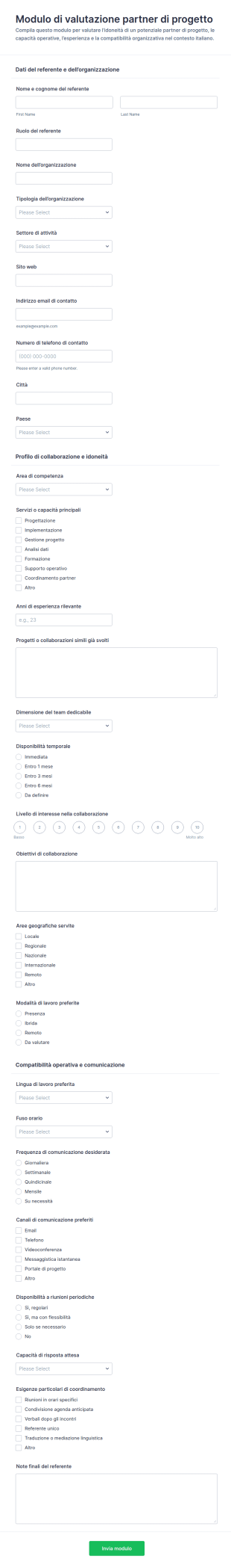 Valutazione Partner Di Progetto Questionario