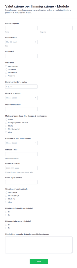 Valutazione Per L'Immigrazione Modulo
