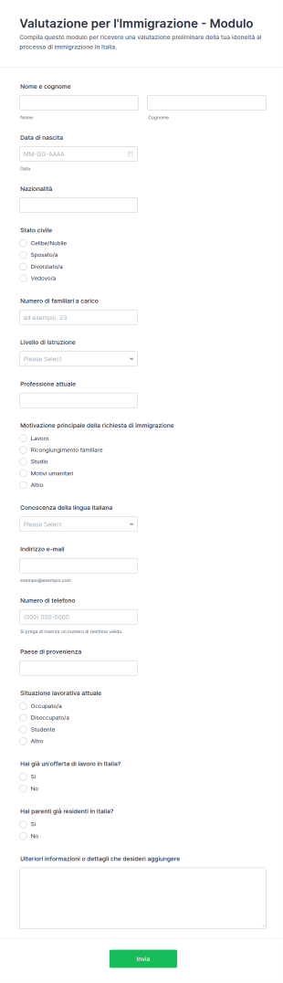 Valutazione Per L'Immigrazione Modulo