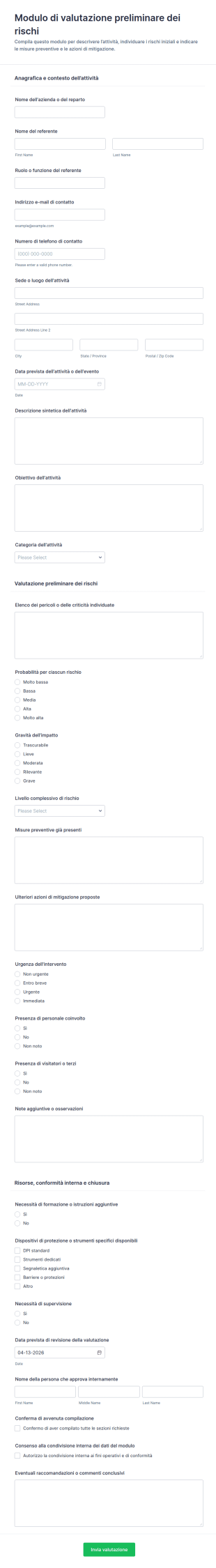 Valutazione Preliminare Del Rischio Modulo