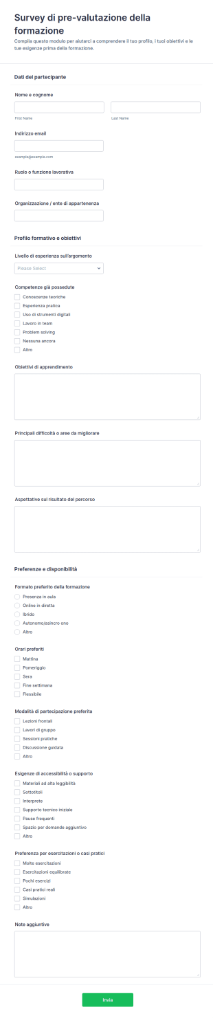 Valutazione Preliminare Della Formazione Survey