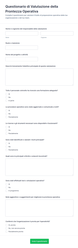 Valutazione Prontezza Operativa Modulo
