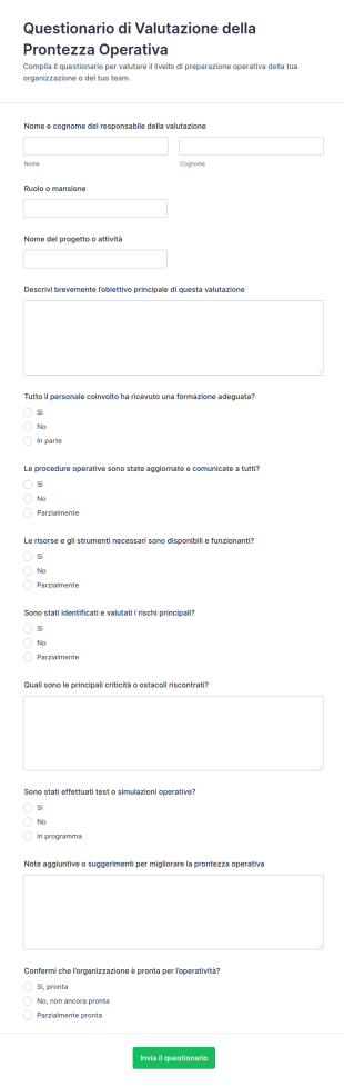 Valutazione Prontezza Operativa Modulo