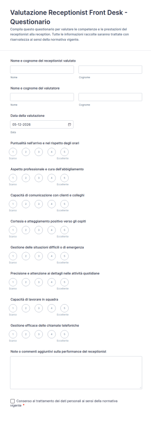 Valutazione Receptionist Front Desk Questionario