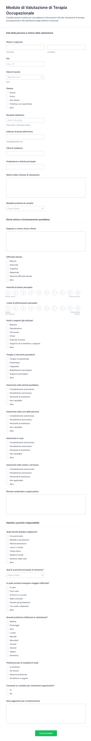 Valutazione Terapia Occupazionale Modulo