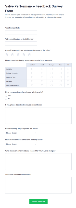 Valve Performance Feedback Survey Form Template