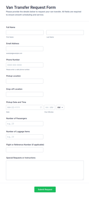 Van Transfer Request Form Template