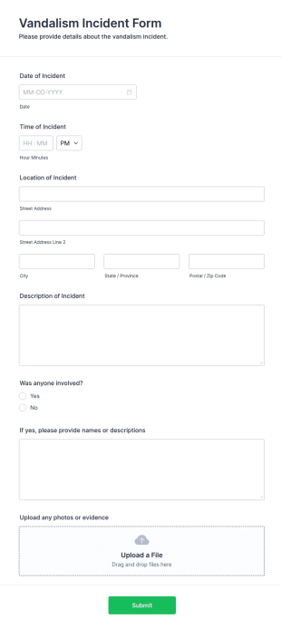 Vandalism Incident Form Template