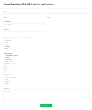 Vapaaehtoisten Rekisteröintilomake Tapahtumaan Form Template