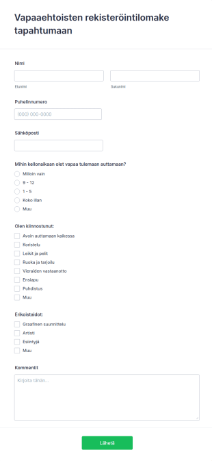 Vapaaehtoisten Rekisteröintilomake Tapahtumaan