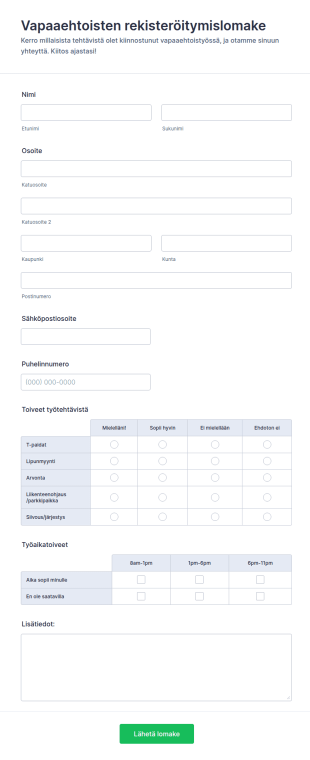 Vapaaehtoisten Rekisteröitymislomake