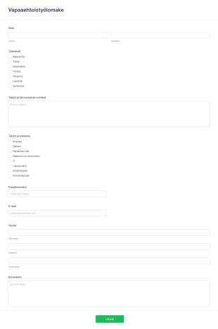 Vapaaehtoistyölomake Form Template