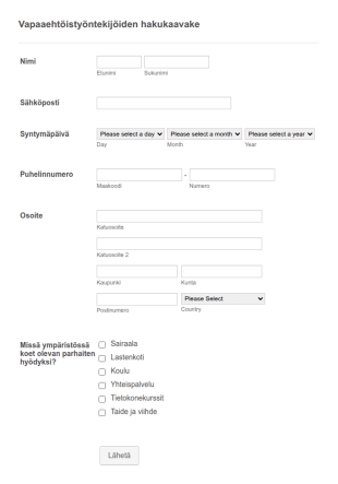 Vapaaehtöistyöntekijöiden Hakukaavake