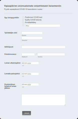 Vapaapäivien Anomuslomake Omaehtoiseen Karanteeniin