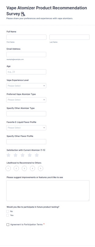 Vape Atomizer Product Recommendation Survey 📝 Form Template